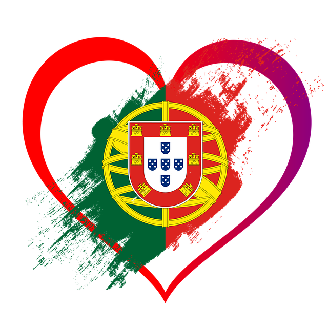 Kryptodorf in Portugal Portugiesische Flagge in Herzform